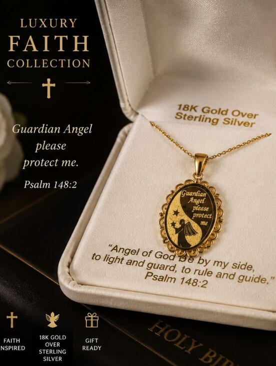 J C Penny Jewelry - NIB 18K Gold Over Sterling Silver Guardian Angel Pendant Necklace JC Penney 18"